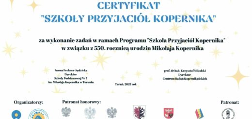 Certyfikat szkoły przyjaciół Kopernika