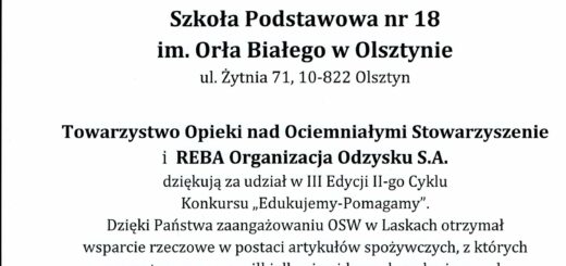 Dyplom za udział w III edycji II Cyklu Konkursu "Edukujemy- pomagamy"