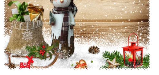 Zimowa dekoracja z bałwankiem i życzenia świąteczne od dyrekcji szkoły