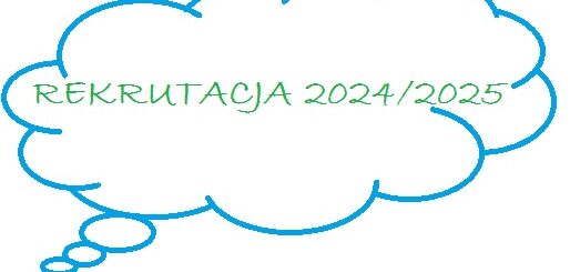 Napis rekrutacja 2024/2025 w niebieskiej chmurce