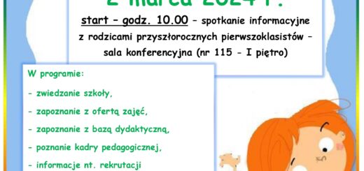 Na obrazie widać zaproszenie na dni otwarte szkoły 2 marca o godzinie 10 start