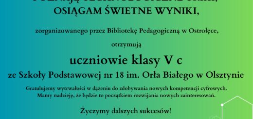 Dyplom "poznaj technologiczne triki, osiągam świetne wyniki" otrzymują uczniowie klasy Vc